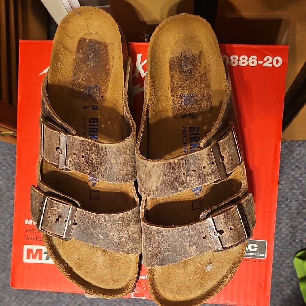 Birkenstock Distressed Brown Leather Sandals